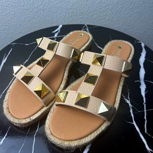 MAYPOL Made In Spain Leather Studded Jute Trim Sandals
